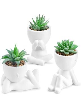 Set of 3 Fake Succulent Plants Small Artificial Potted Greenery for Desk Home De